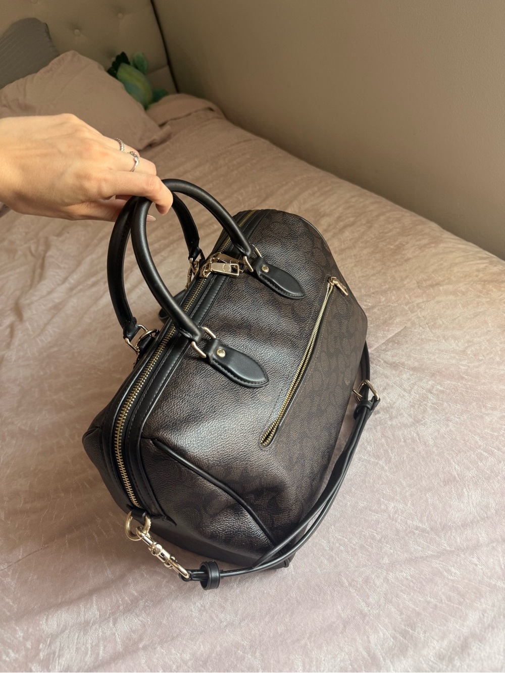 Coach Black Signature Satchel with Gold Hardware and Cherry Charm - Picture 3 of 4